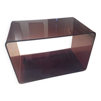 Vintage 70s HIFI TV cabinet, brown plexiglass