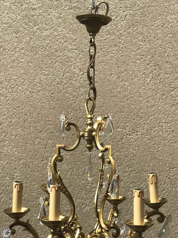 Lustre cage en bronze avec pampilles ,6 lampes