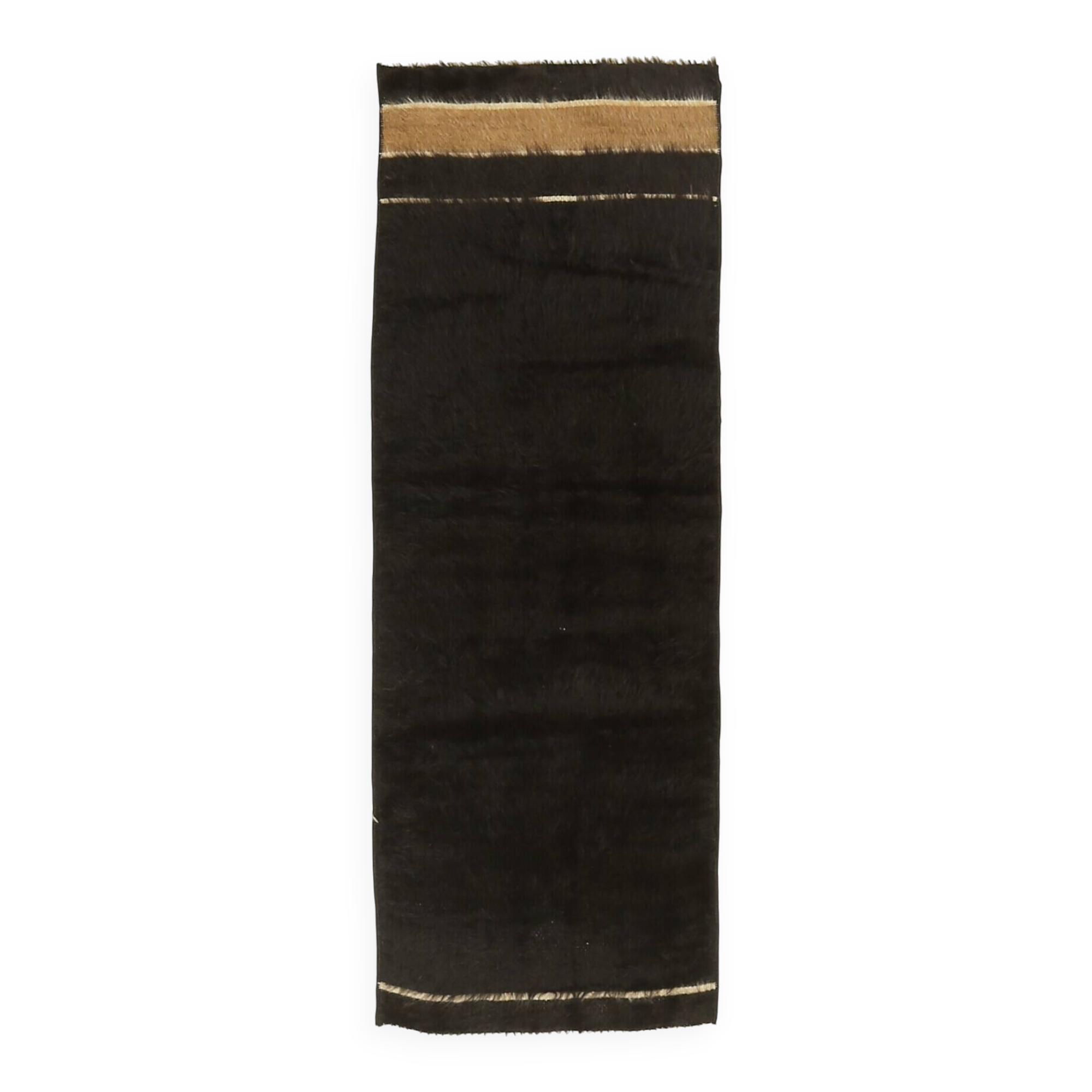 Small vintage flat-woven black rug.