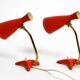 Pair of red Mid Century Modern Diabolo crow's foot table lamps from Cosack