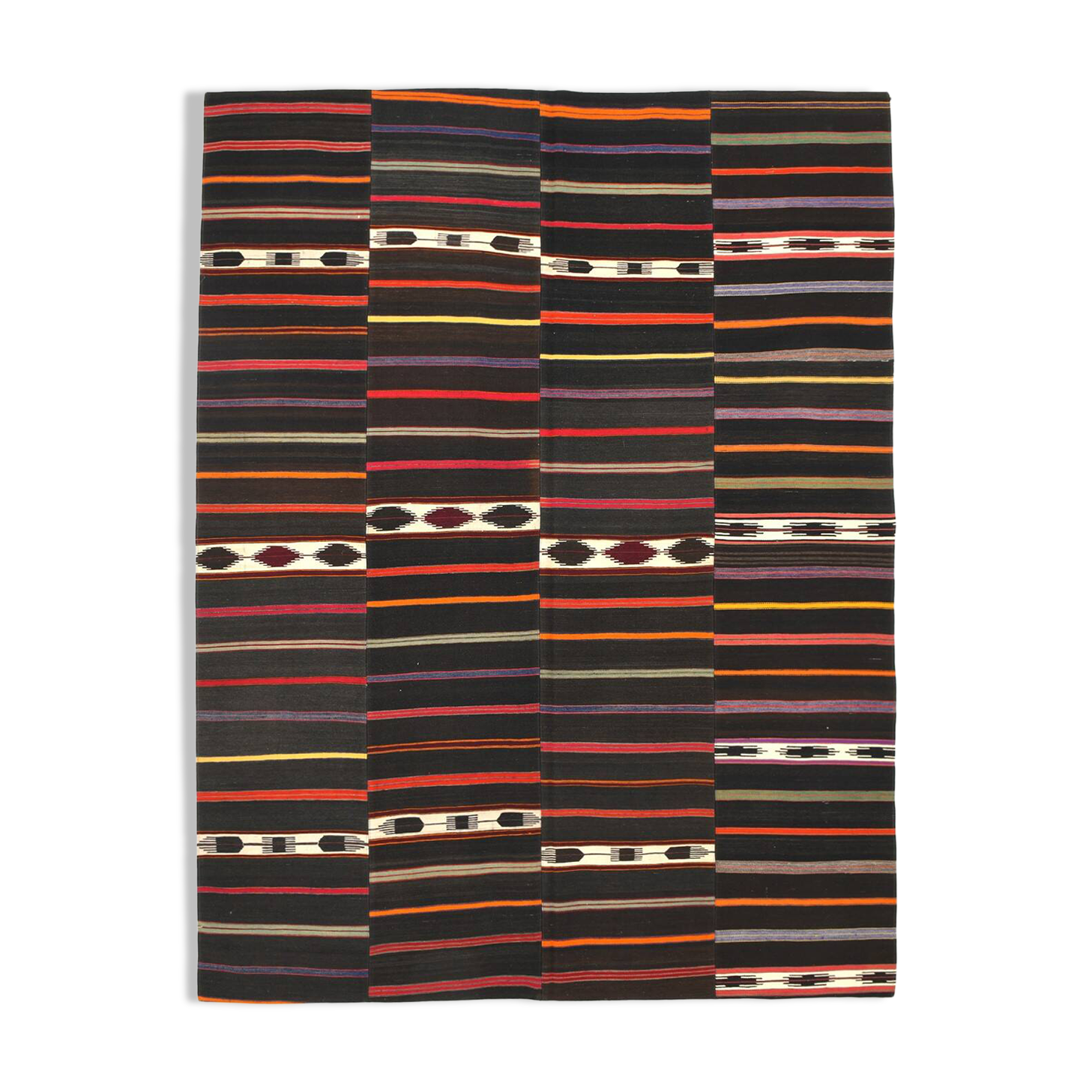 7x9 Multicolor Striped Pattern Kilim Rug, 215x280Cm