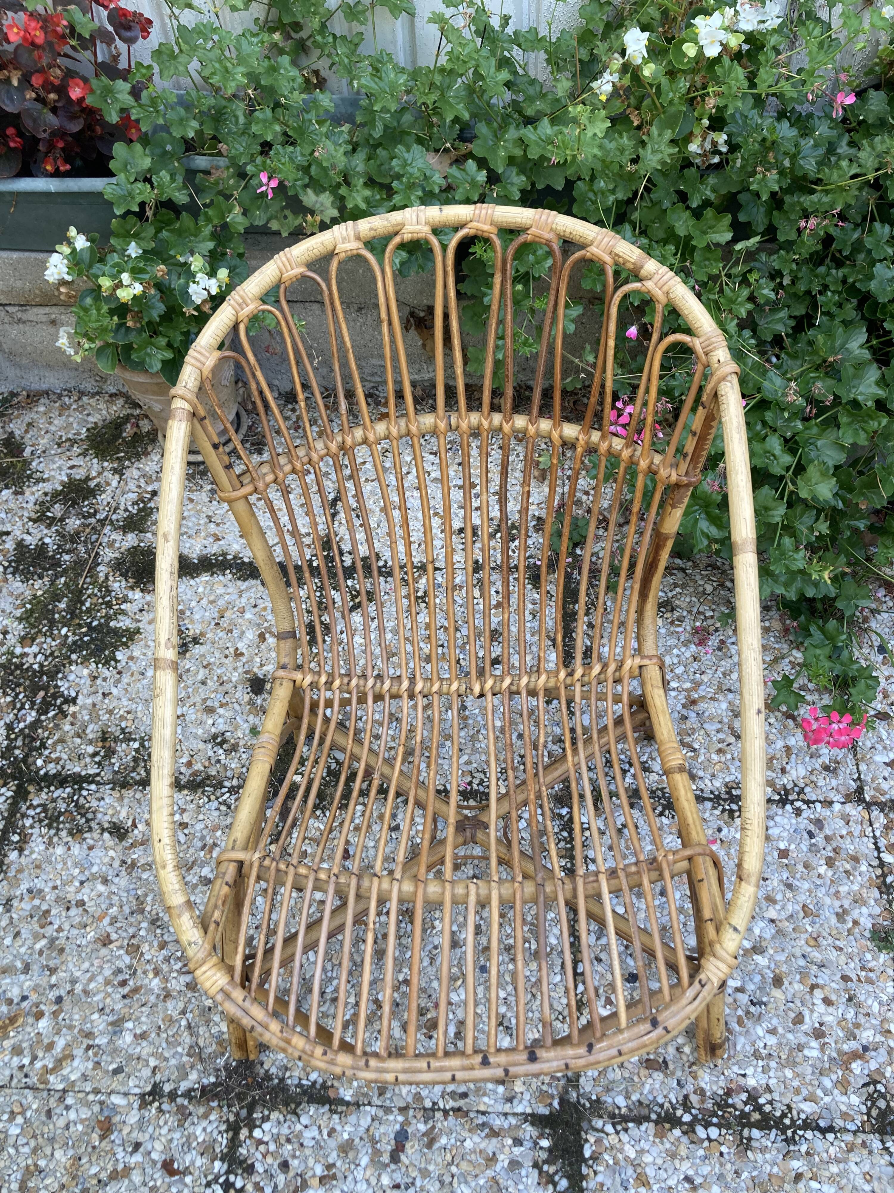Set of 3 vintage rattan armchairs