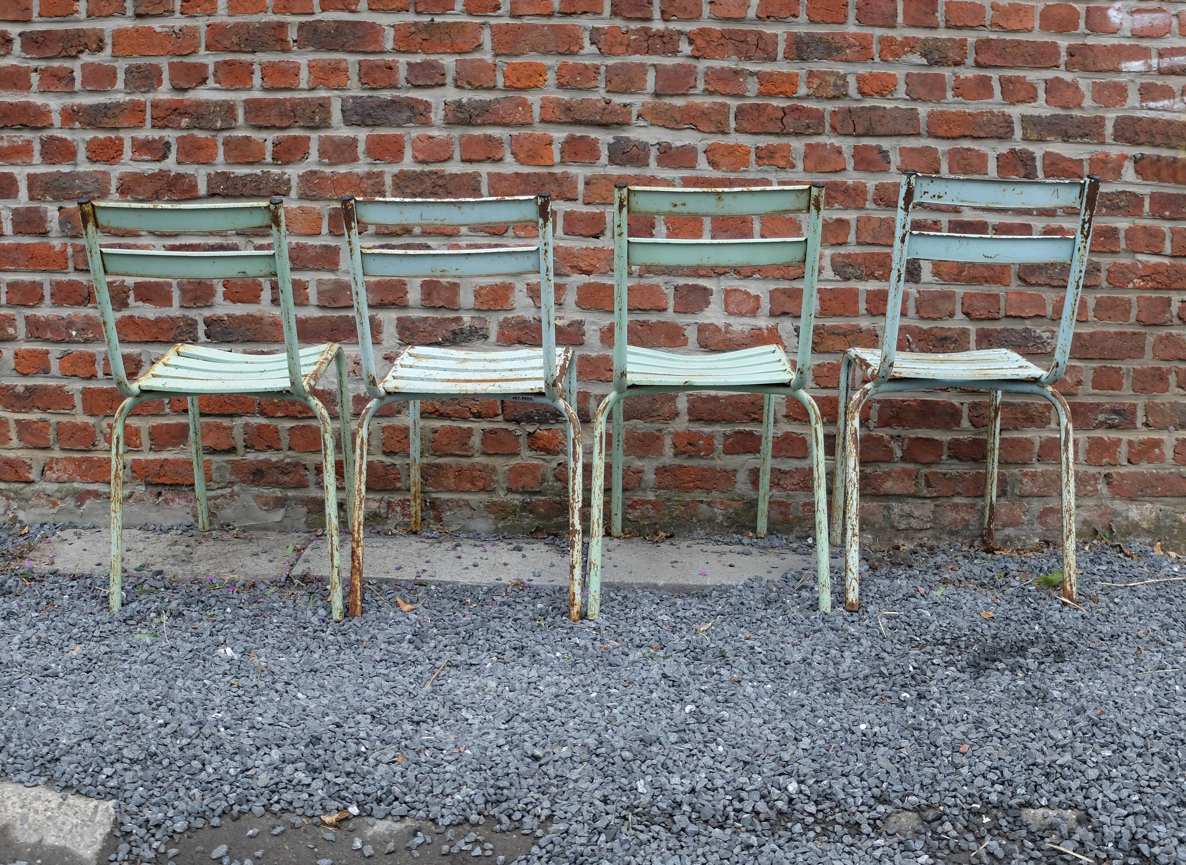 4 metal stackable garden chairs or bistro, Vintage, 1950s-1960s