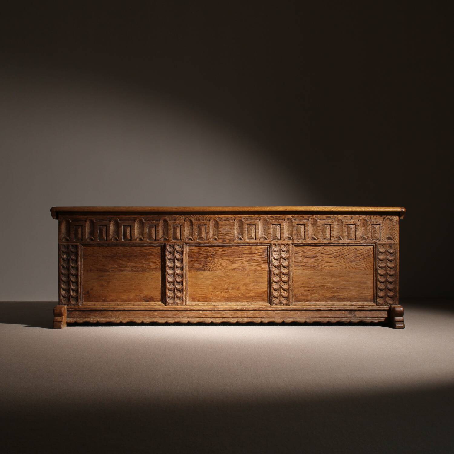 Handcrafted Solid Oak Chest with Rustic Carvings | Germany