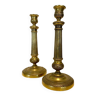 Pair of Louis XVI style candlesticks in 19th century chiseled bronze