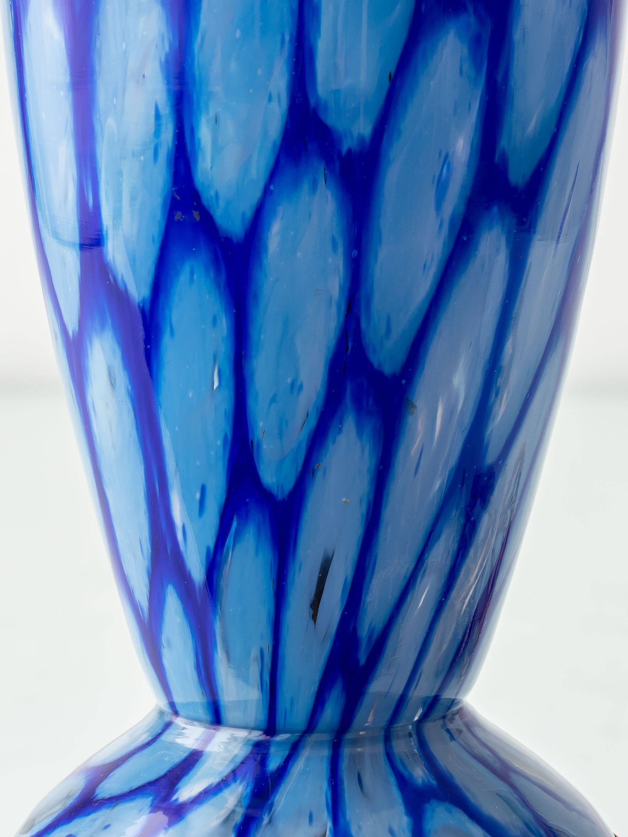 Bohemian Blue Art Glass Table Lamp, Czechoslovakia, circa 1920s