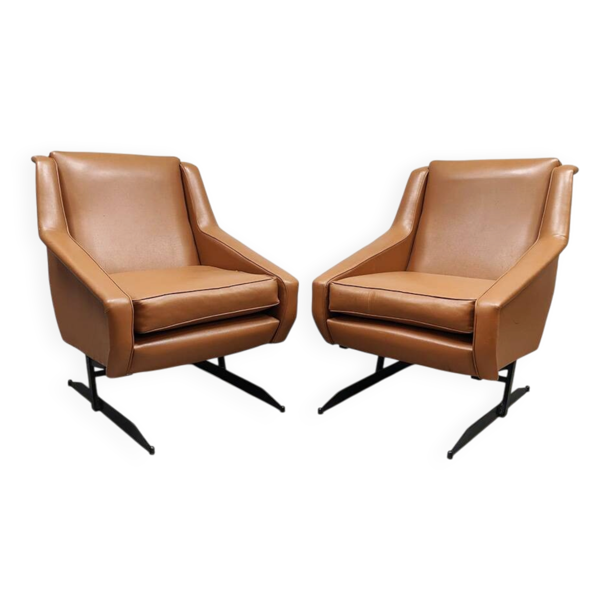 Vintage Italian cognac design lounge chairs 'Hermes style'