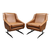 Vintage Italian cognac design lounge chairs 'Hermes style'