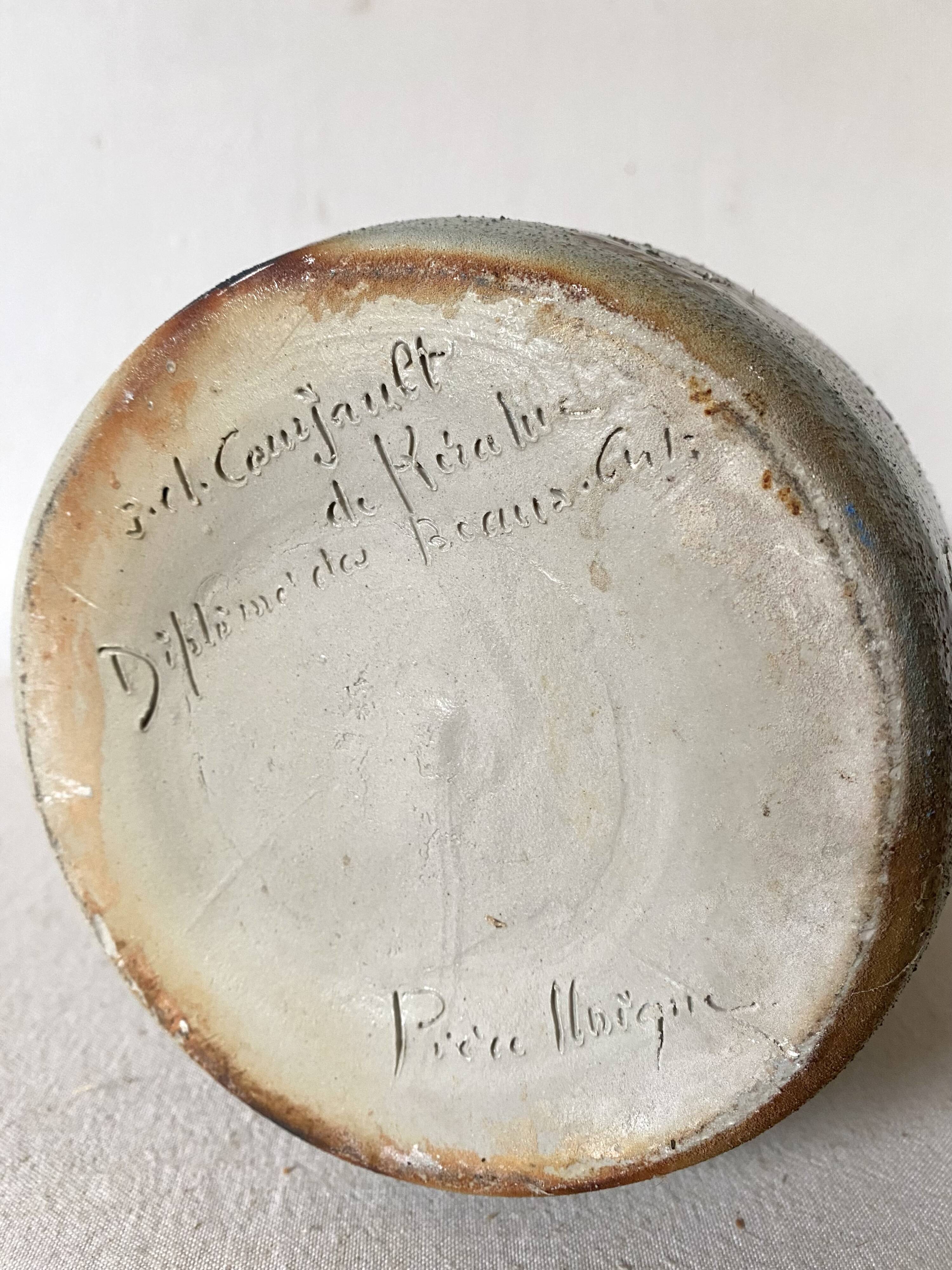 Large enamelled stoneware pitcher JC Courjault Kéraluc signed 31 cm, 1970s