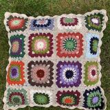 Grannys squares crochet vintage 70 cushion