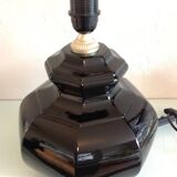 Octagonal black ceramic lamp and gold lampshade / vintage 70s