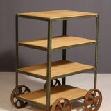 Vintage industrial shelf on wheels from the 1960s, Czechoslovakia