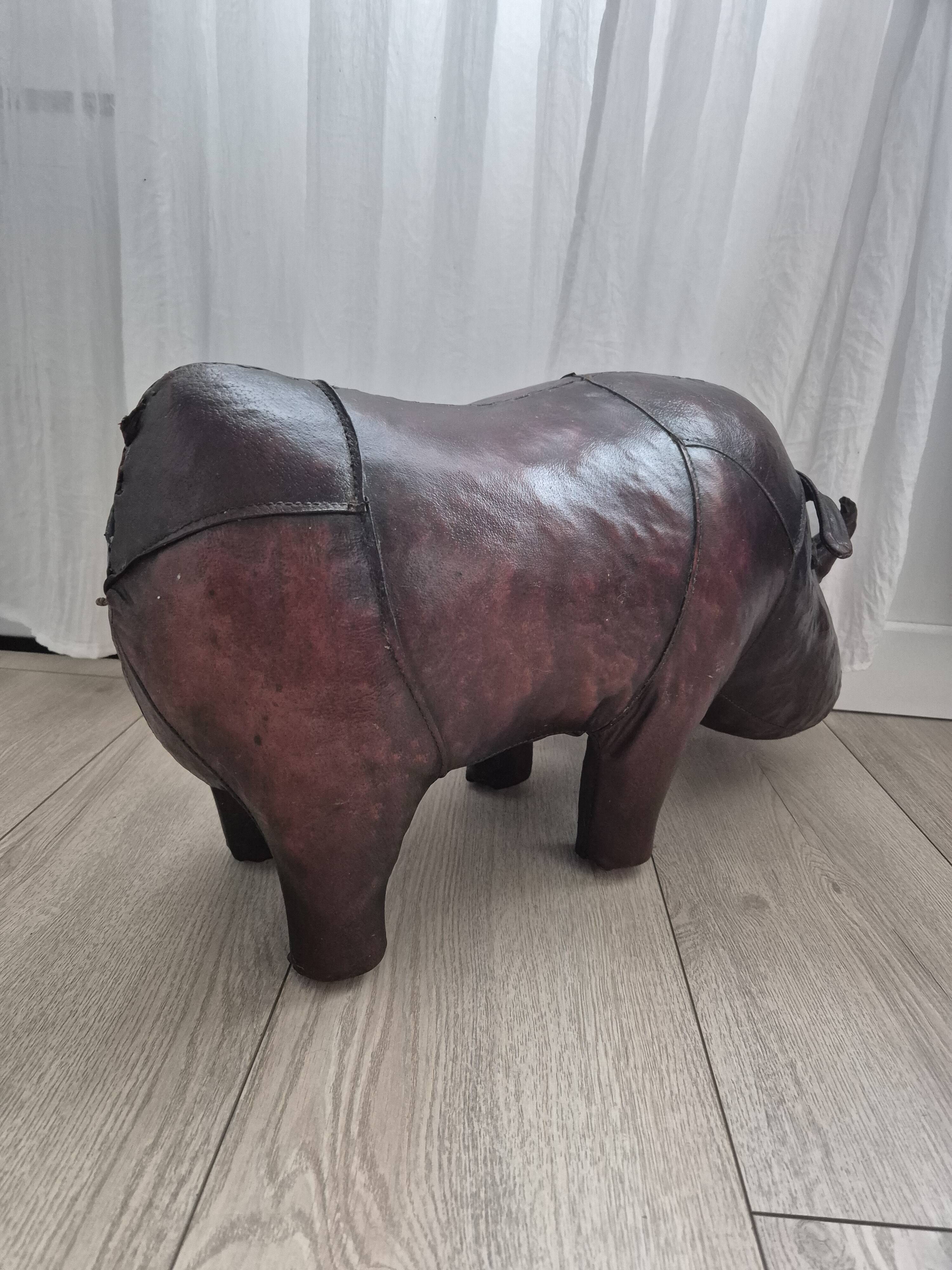 Leather rhinoceros footrest by Valenti, circa 1975.
