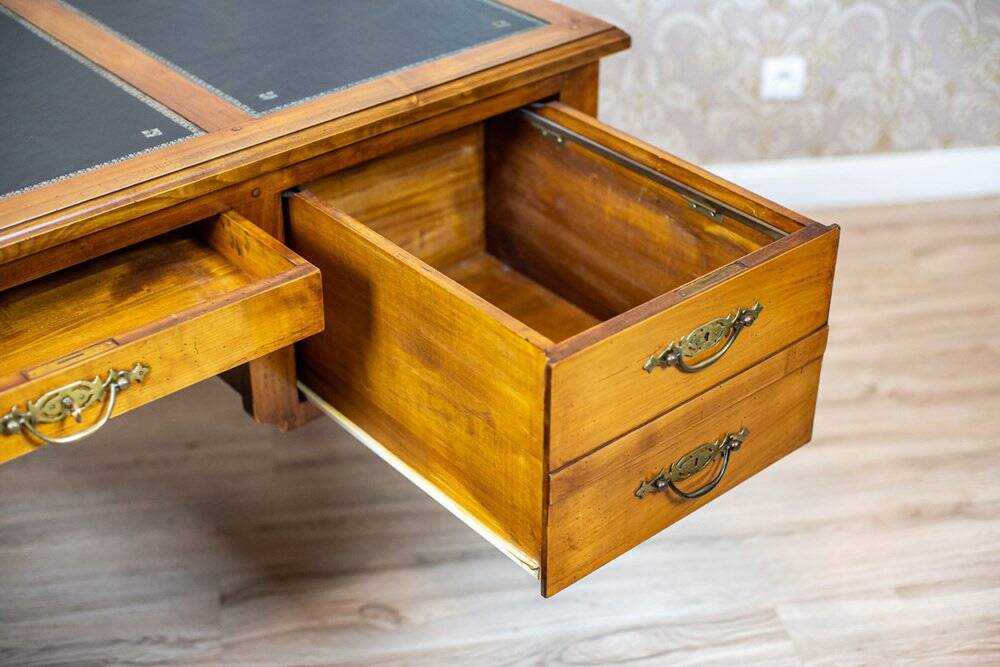 Vintage Grand Ash Prewar Desk with Brass Fillings, 1930s