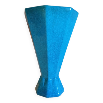 Boch la louviere earthenware vase crackleleé turquoise monochrome art deco