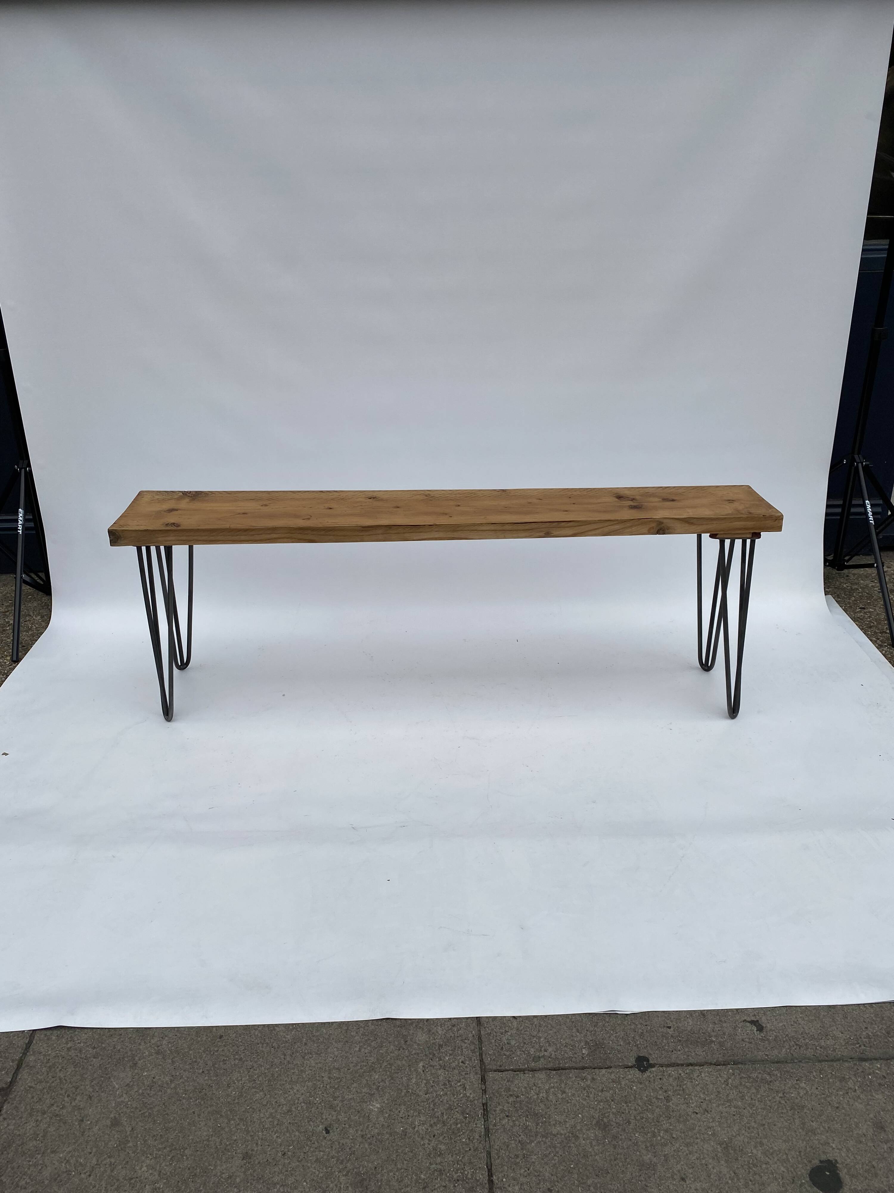 Industrial Bench Hairpin Legs Scaffolding Wood Midcentury Modern 1980s