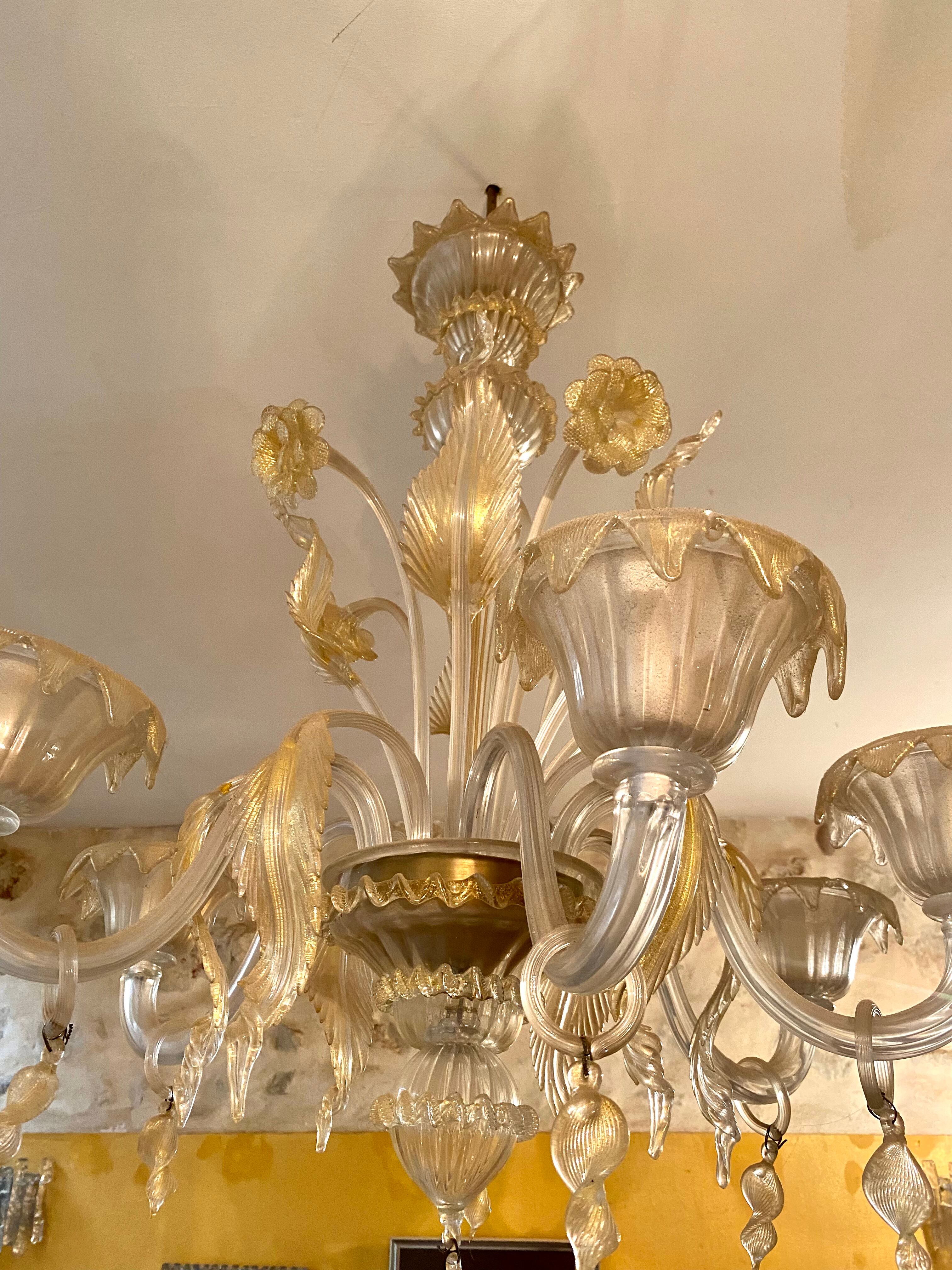 Chandelier murano Barovier gold inlay