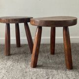 Pair of wooden tripod foot stools