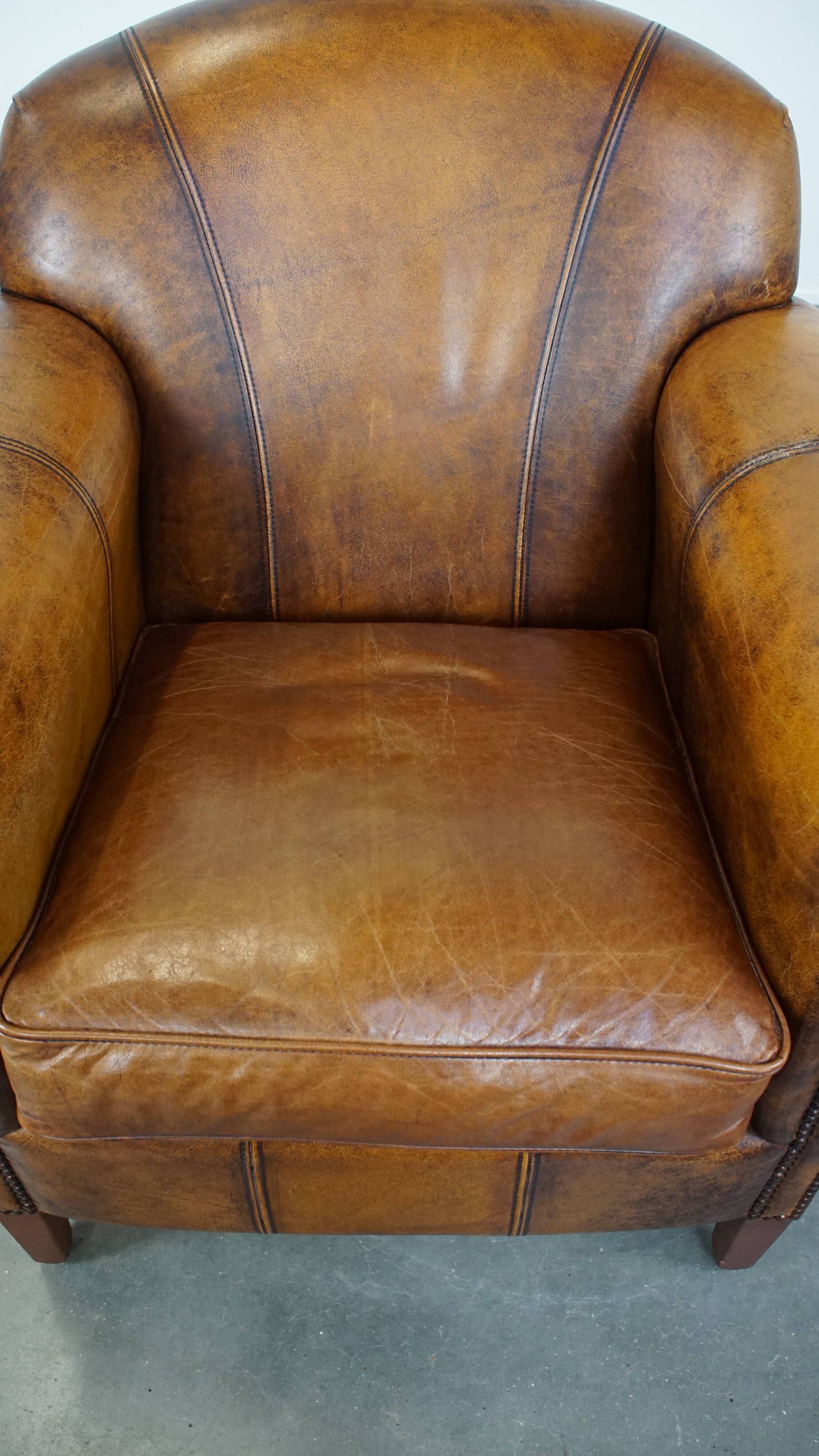 Cowhide Leather Armchair with Deep Warm Colors