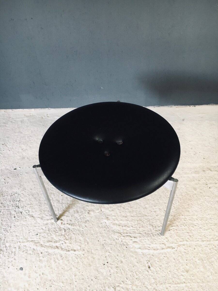 Midcentury Modern Leather Tripod Stool by Uno & Östen Kristiansson for Luxus, Sweden, 1960s