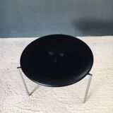 Midcentury Modern Leather Tripod Stool by Uno & Östen Kristiansson for Luxus, Sweden, 1960s