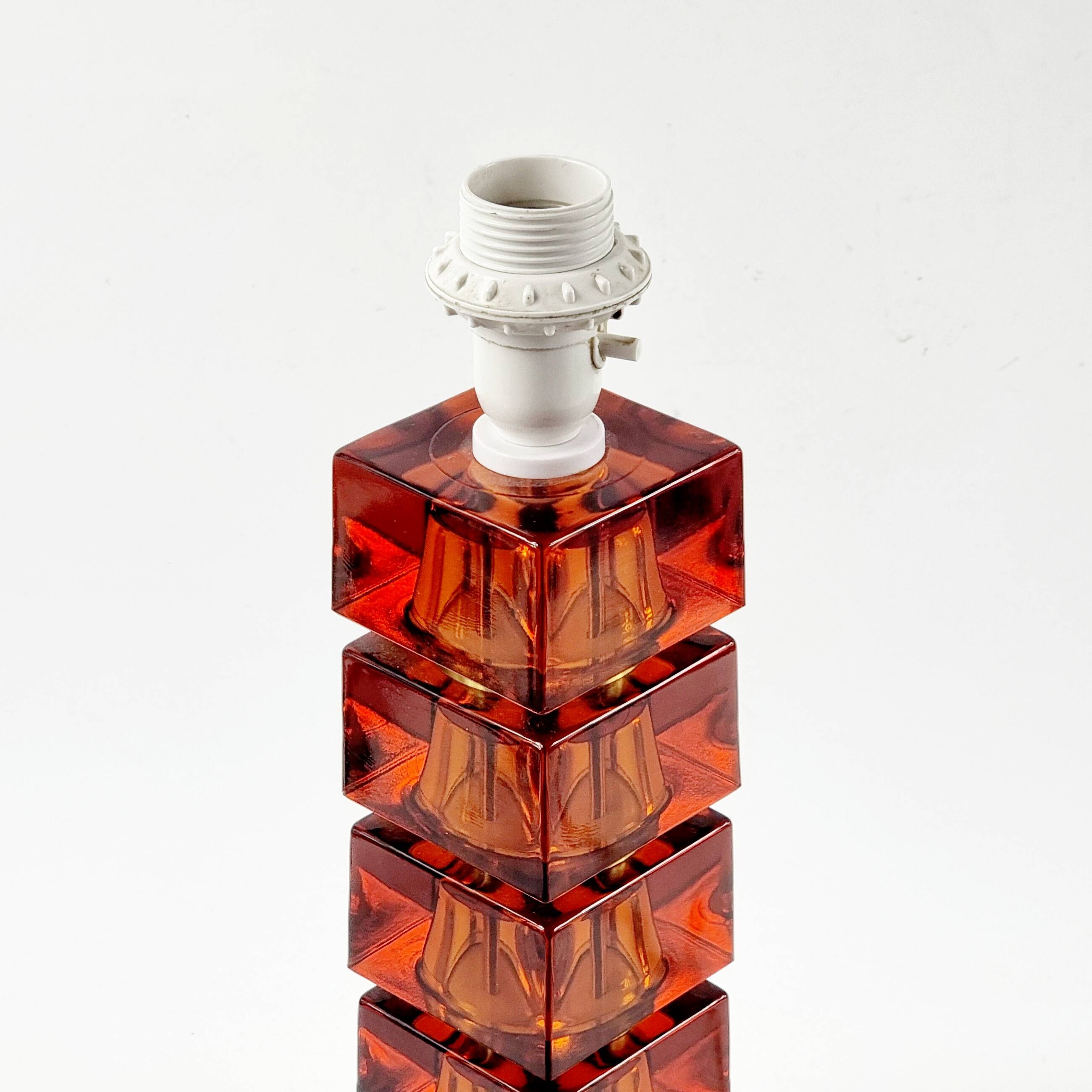 Large Mid Century Scandinavian Glass & Brass Table Lamp By Carl Fagerlund For Orrefors, Sweden, 1960