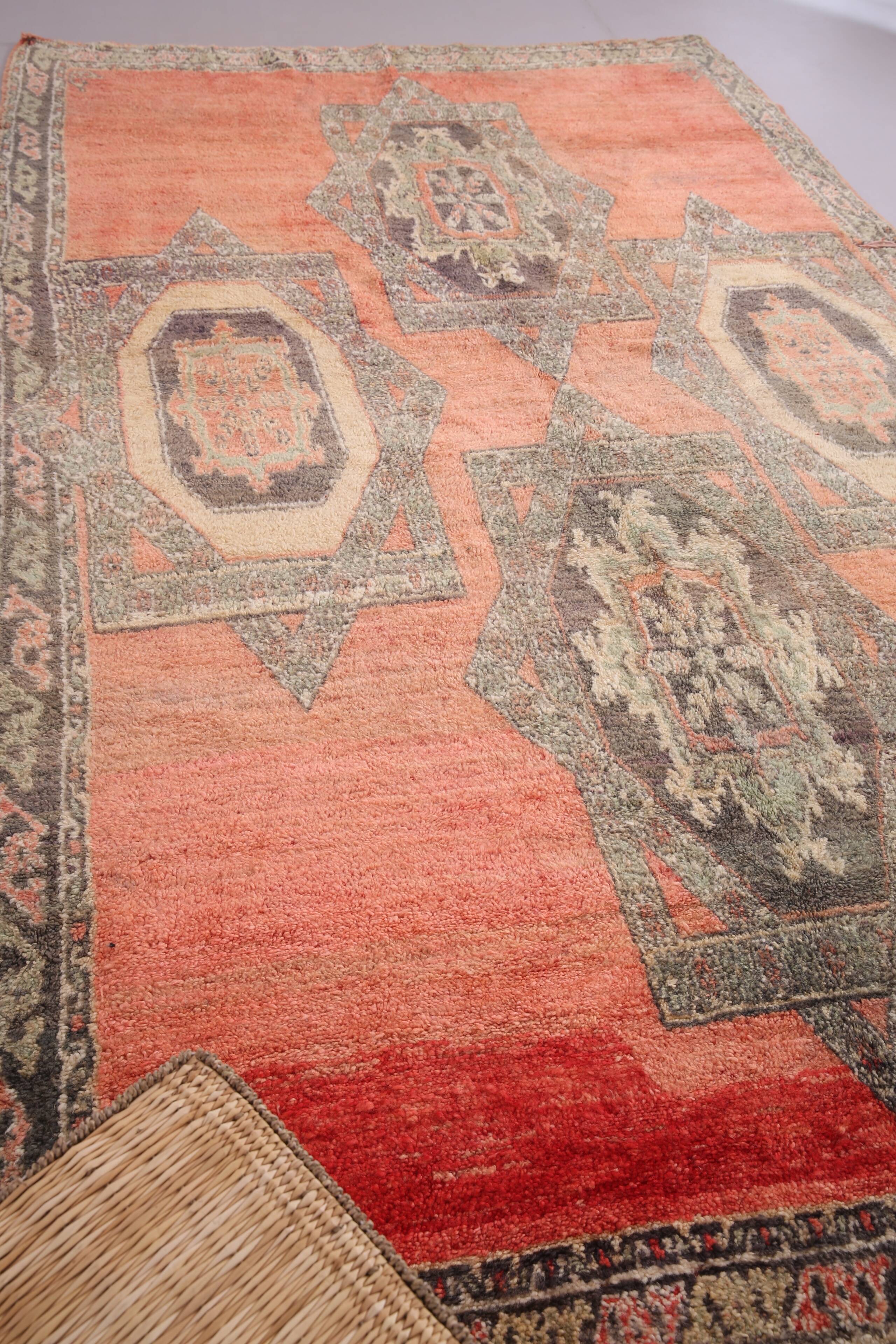 Vintage Handmade Moroccan Rug 213 x 363 cm - Peach Moroccan Rug Berber