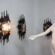 Set of 3 Brutalist Murano glass strips sconces / wall lamps Italy 1970s