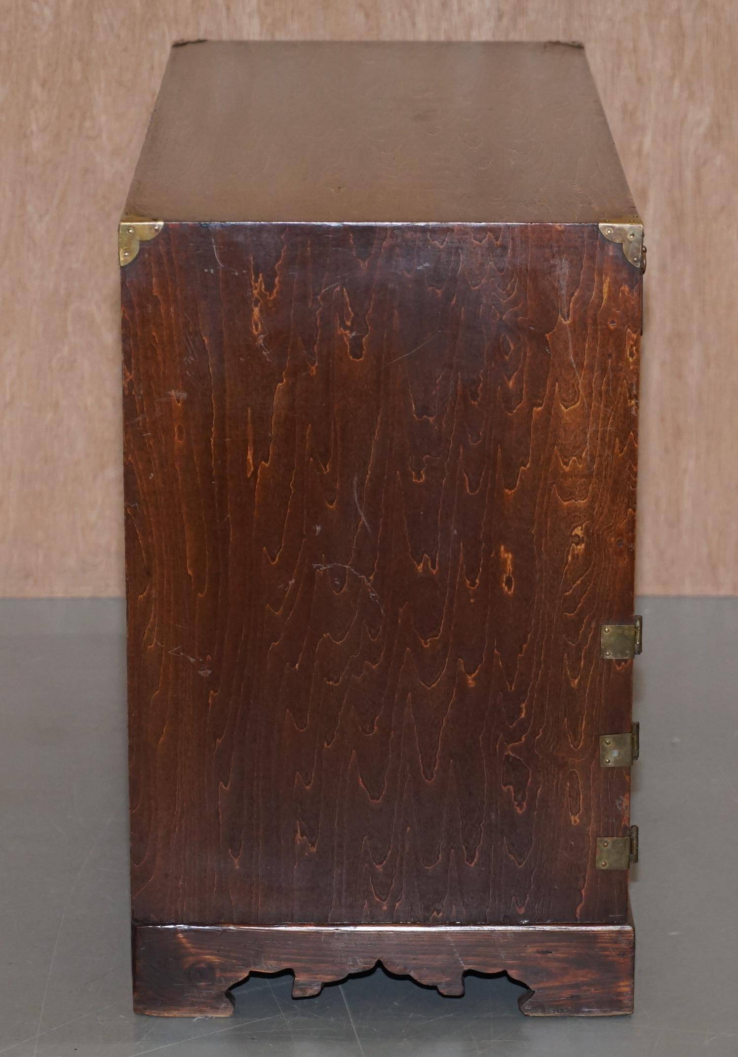 Elm apothecary cabinet with cupboard base