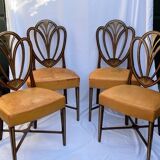 Série quatre chaises anglaises Hepplewhite acajou cuir début XXème