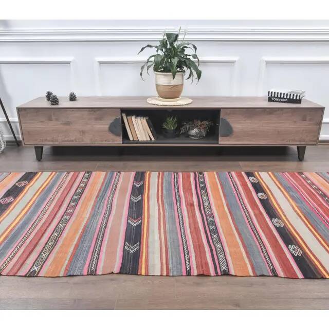 Turkish handwoven wool kilim rug 116x325