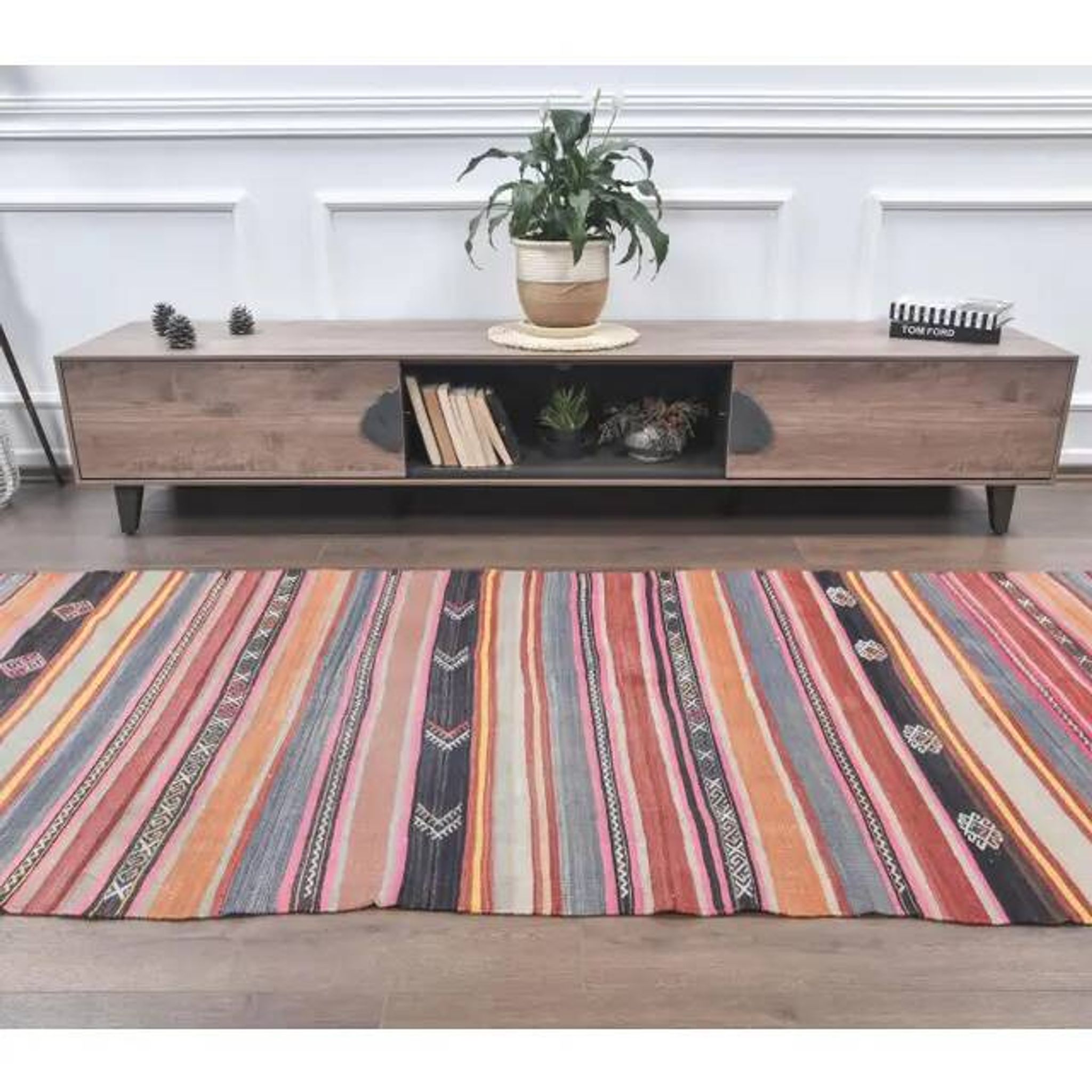 Turkish handwoven wool kilim rug 116x325