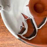 Workshop pottery candlestick from mid-century German with bird motif by Töpferei Bücking Börnsen, 1960s.