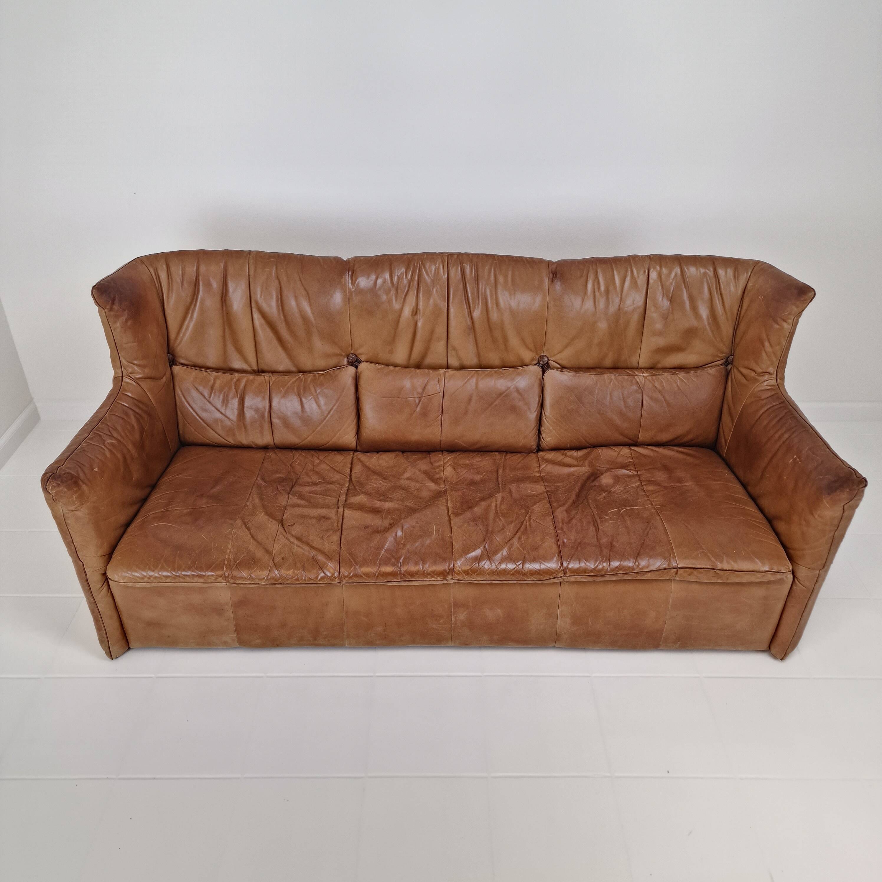 High Back Sofa By Gerard van den Berg for Montis in Cognac Leather, 1980's