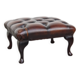 Dark Brown Chesterfield Ottoman Made of Cowhide Leather