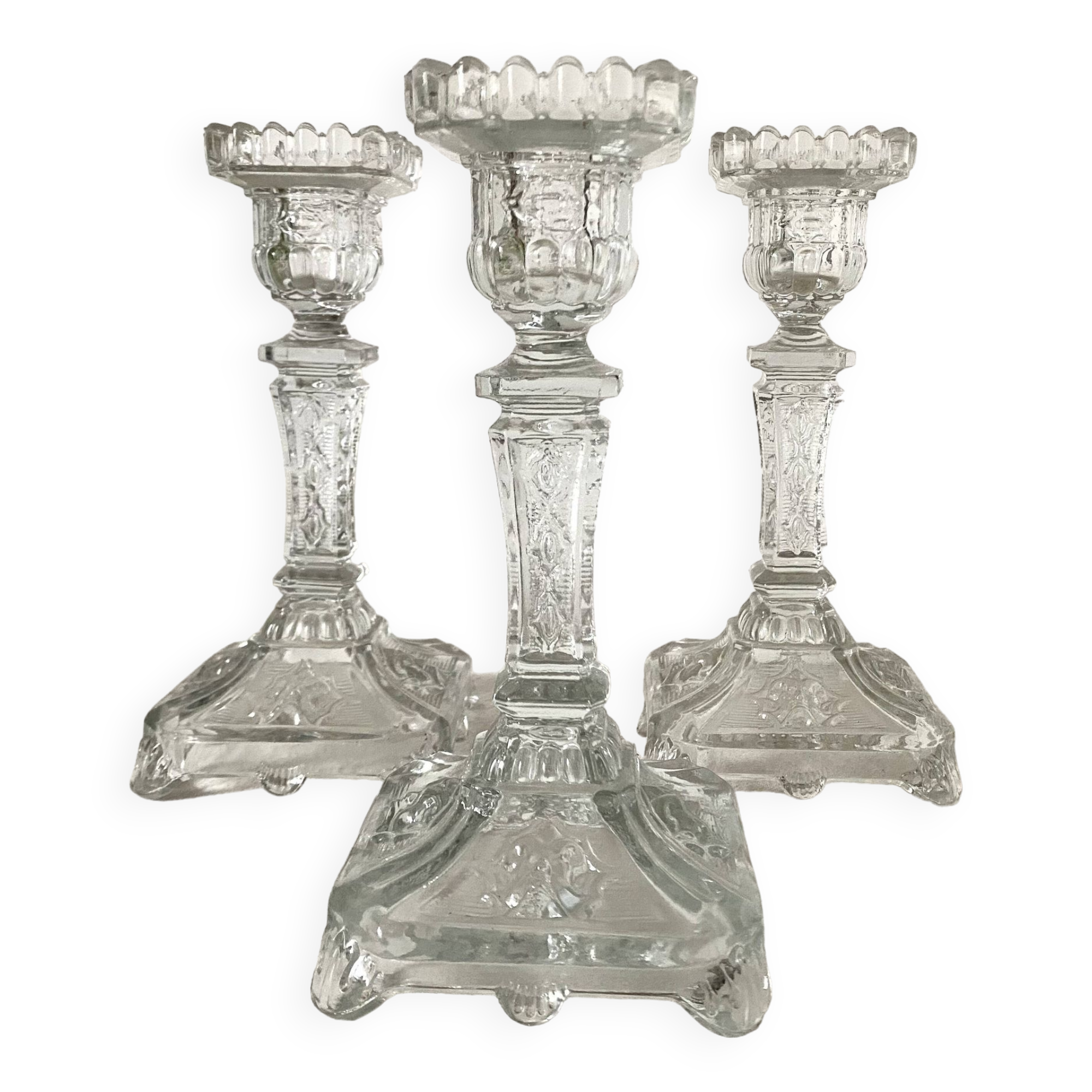 Molded glass candle holders X3