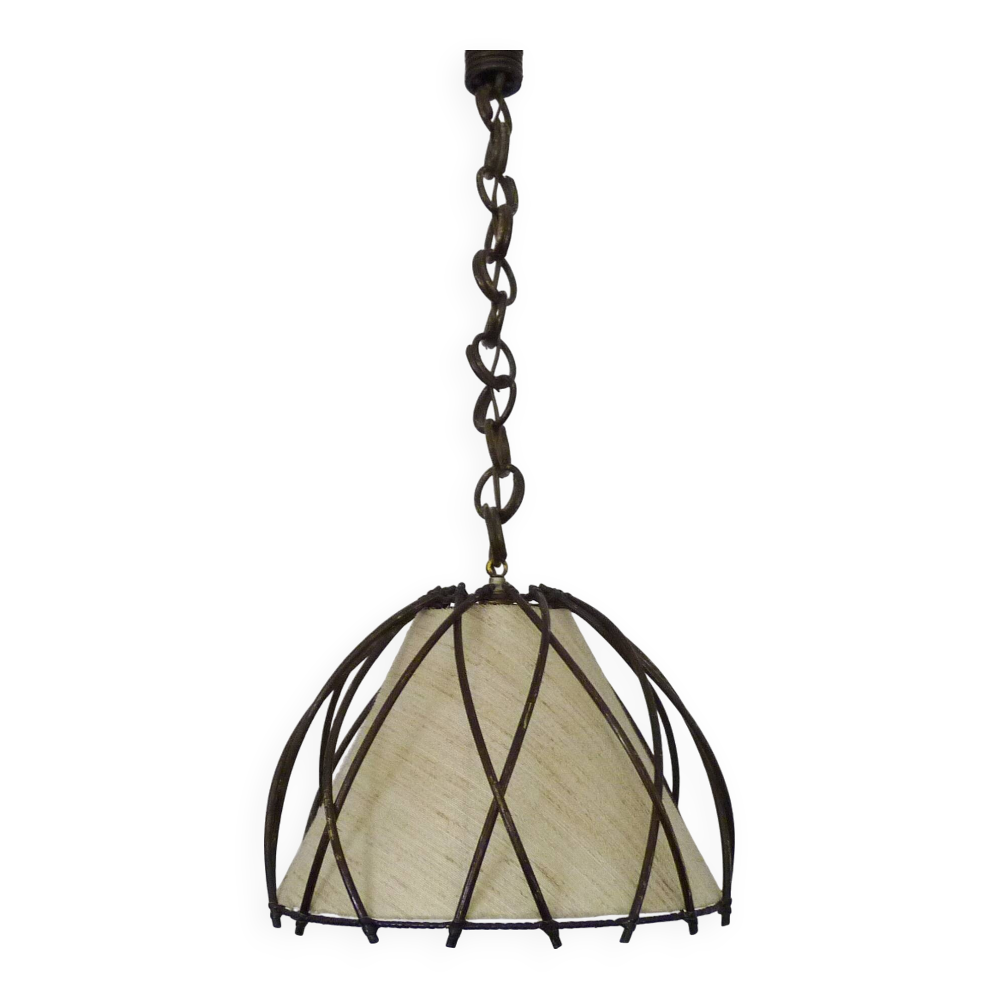 Louis Sognot rattan and bamboo pendant light. 1950s