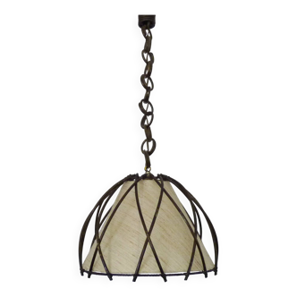 Louis Sognot rattan and bamboo pendant light. 1950s