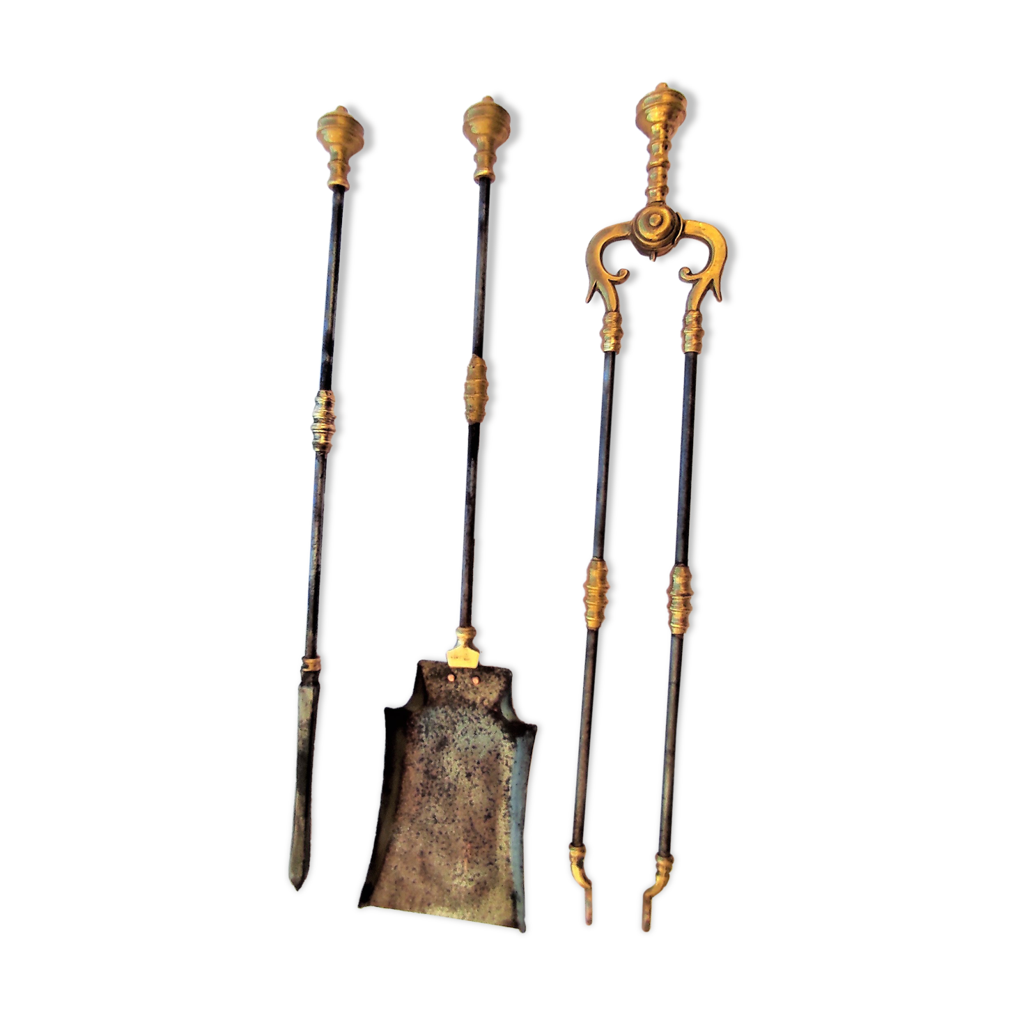 CHIMNEY ACCESSORY : CLAMP / SHOVEL / PICK in iron and brass 1 set of 3 pieces