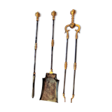 CHIMNEY ACCESSORY : CLAMP / SHOVEL / PICK in iron and brass 1 set of 3 pieces