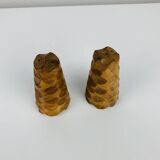 Vintage gouged olive wood salt and pepper shakers.