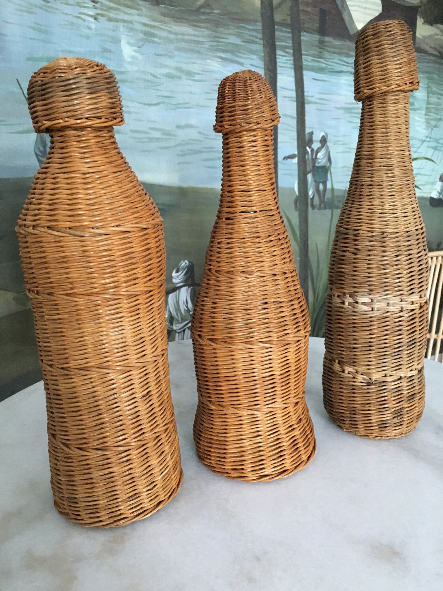 Set of 3 rattan bottles
