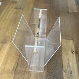 Vintage David Lange magazine rack for Roche Bobois - Plexiglas and brass