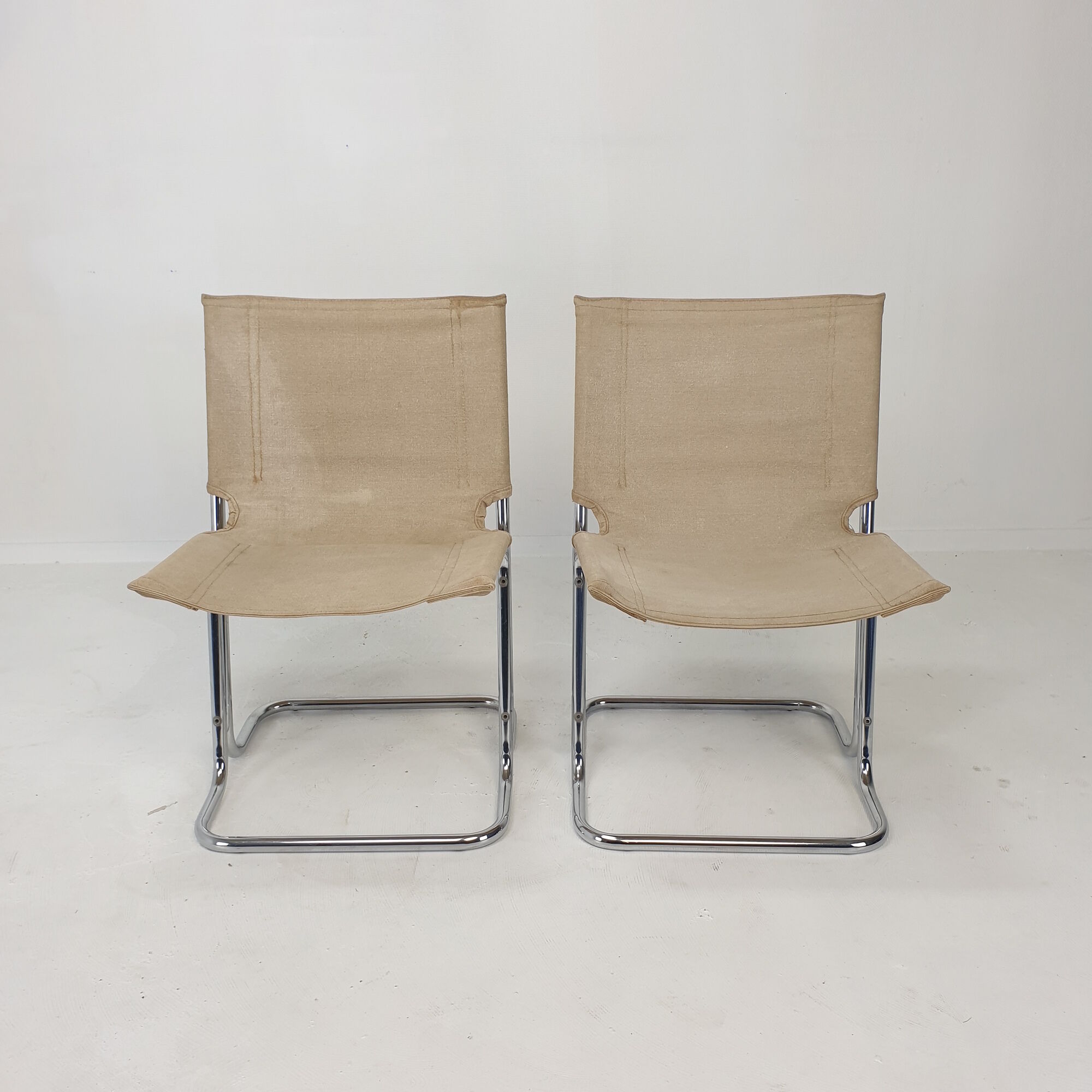 Set of 2 italian canvas and chromed metal chairs, 1970's