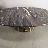 Ancient Oval Marble Coffee Table in Black Granite White Oval