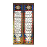 Screened windows with colored stained glass windows