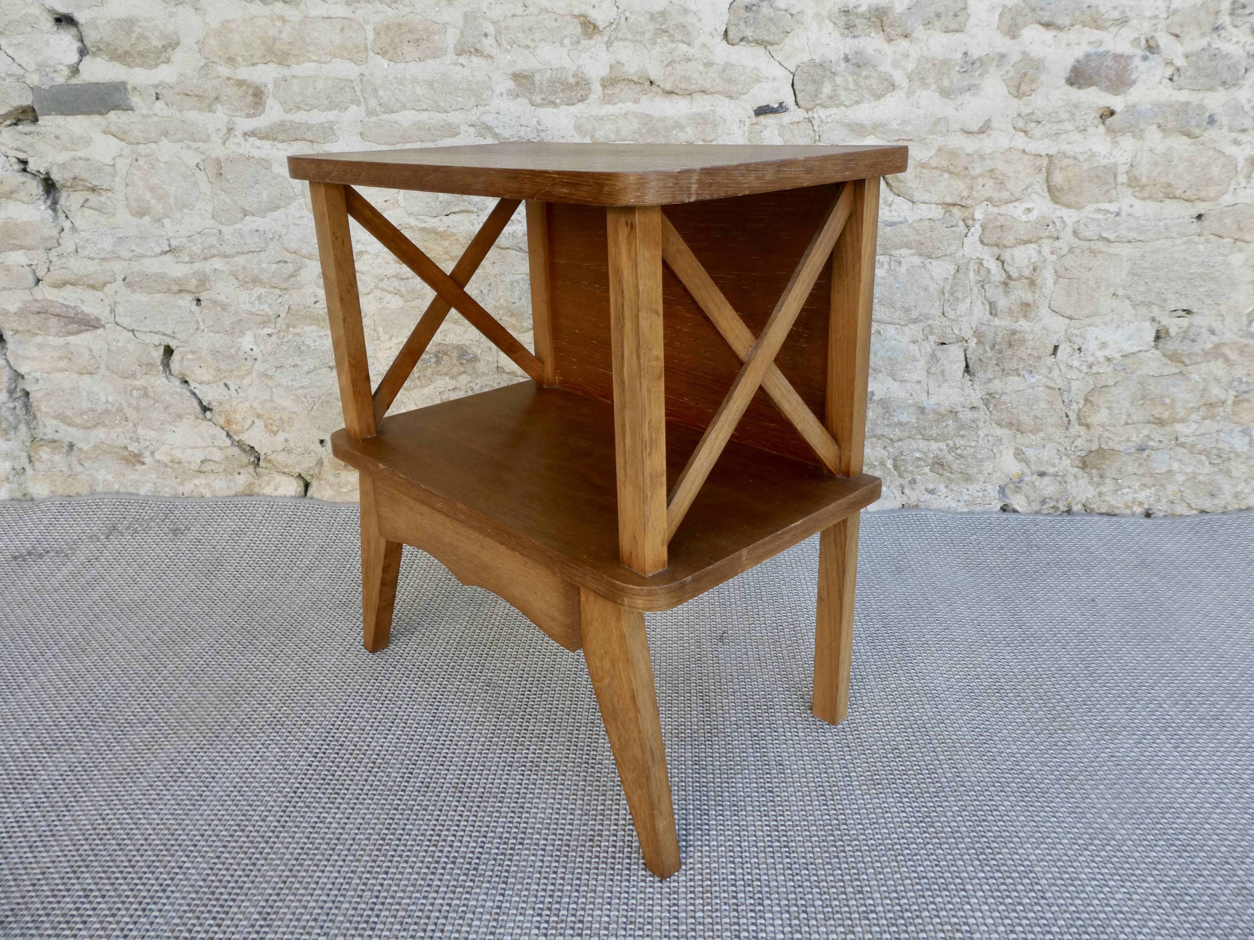 Bedside compass feet in light wood, 60s