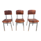 3 chaises vintage en inox et simili-cuir marron