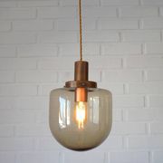 1 blown smoked glass pendant light / copper bar lamp / mid-century modern 1970s