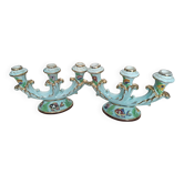 a pair of lovely antique ceramic candlesticks